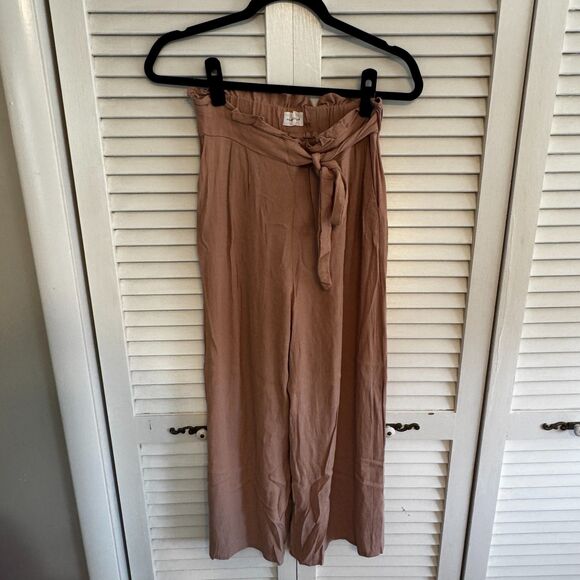 Mustard Seed Paper Bag Waist Gauzy Split Hem Pants - Picture 2 of 3